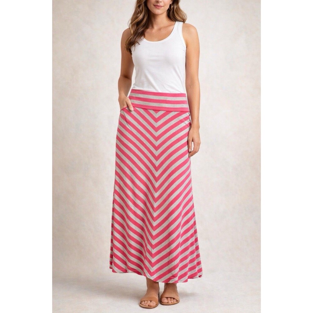 Design History Heather Magenta/light grey Striped Knit Long Skirt Size L